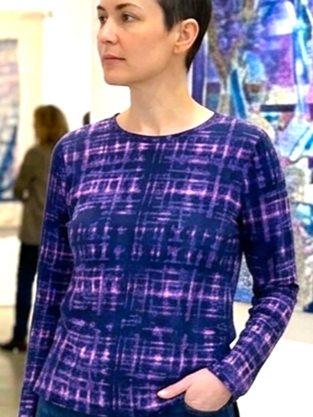 Vera Wang "Simply Vera" Long Sleeve T-Shirt Medium Purple Tie Dye 100% Cotton